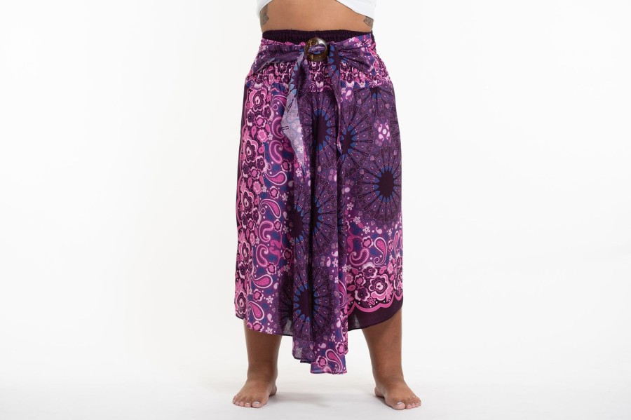 Plus Size HaremPants | Plus Size Paisley Mandalas Handkerchief Midi Skirt In Purple