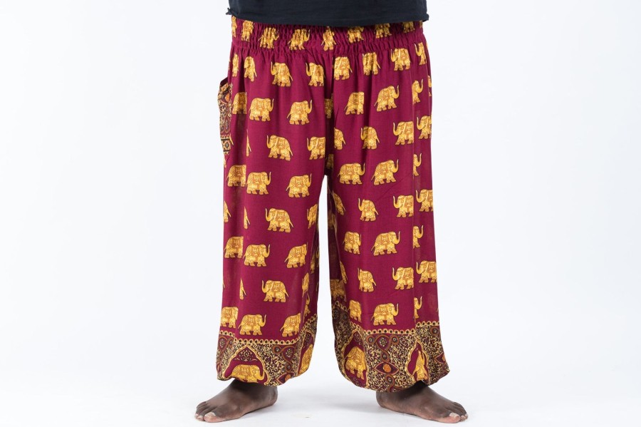 Plus Size HaremPants | Plus Size Golden Elephant Men'S Elephant Pants In Maroon