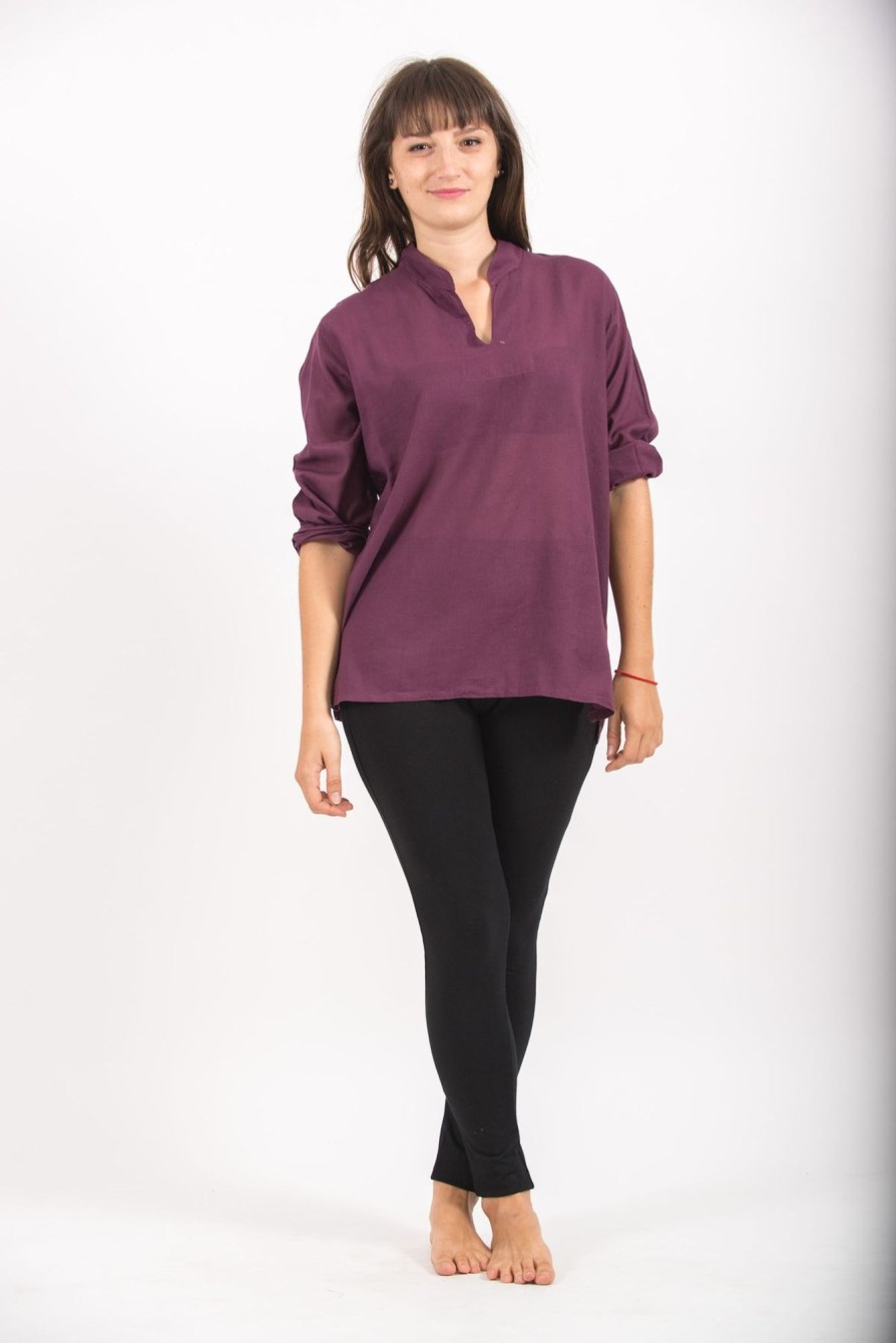 Women HaremPants | Womens Yoga Shirts Nehru Collared In Purple