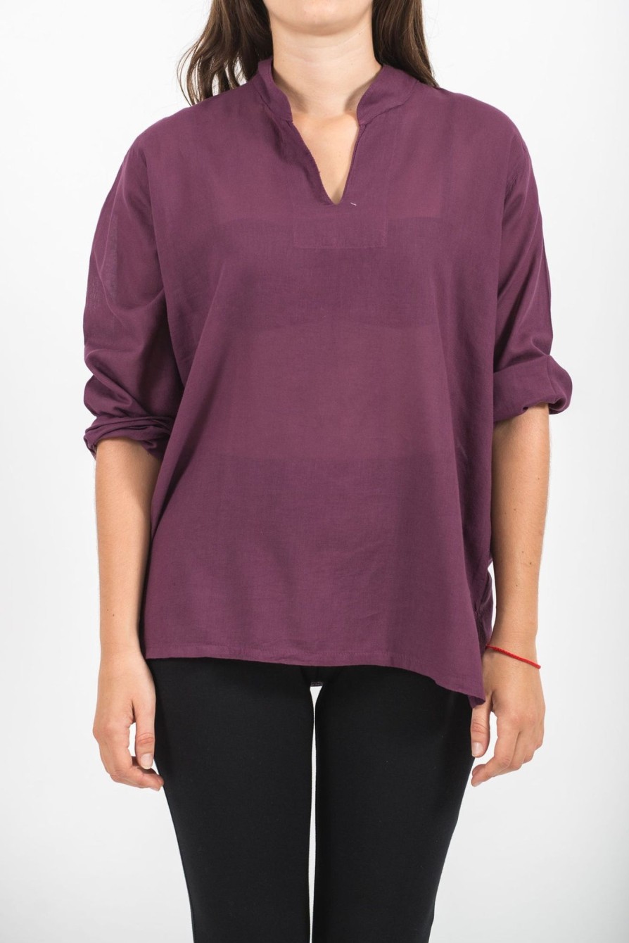 Women HaremPants | Womens Yoga Shirts Nehru Collared In Purple