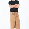 Men HaremPants | Men'S Cropped Fisherman Pants With Pattern Waist Band In Beige