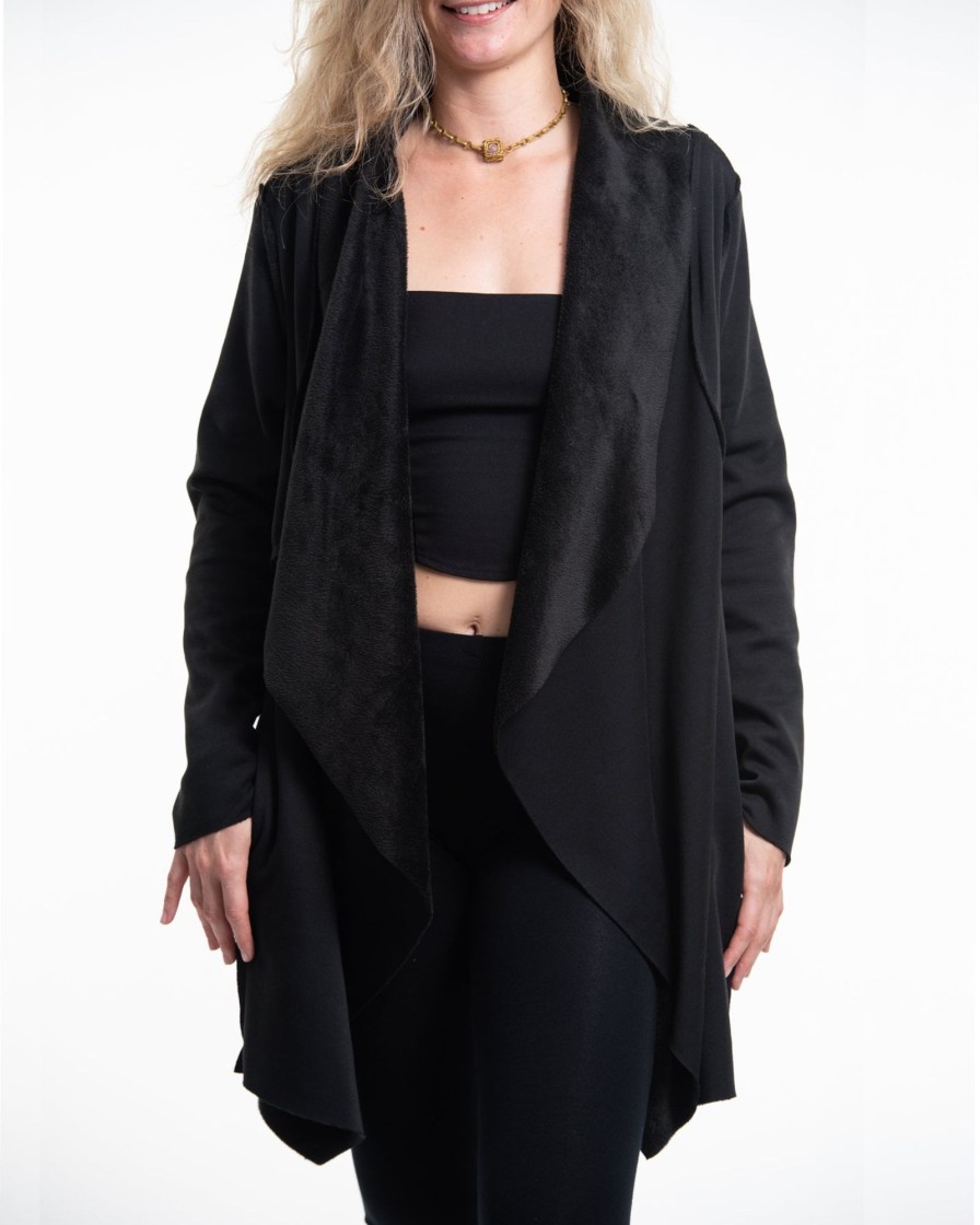 Women HaremPants | Fleece Cardigan In Black