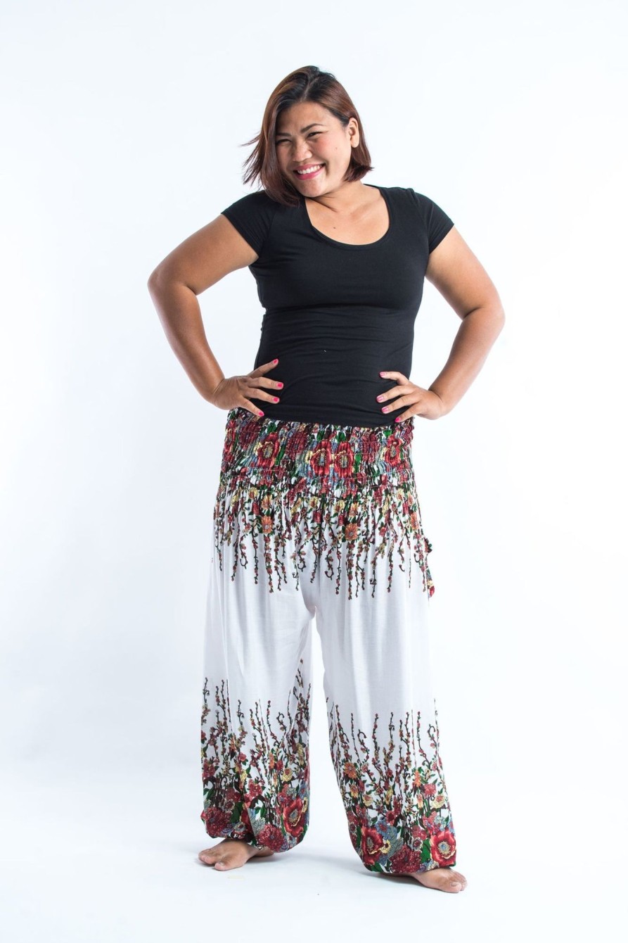 Plus Size HaremPants | Plus Size Floral Women'S Harem Pants In White