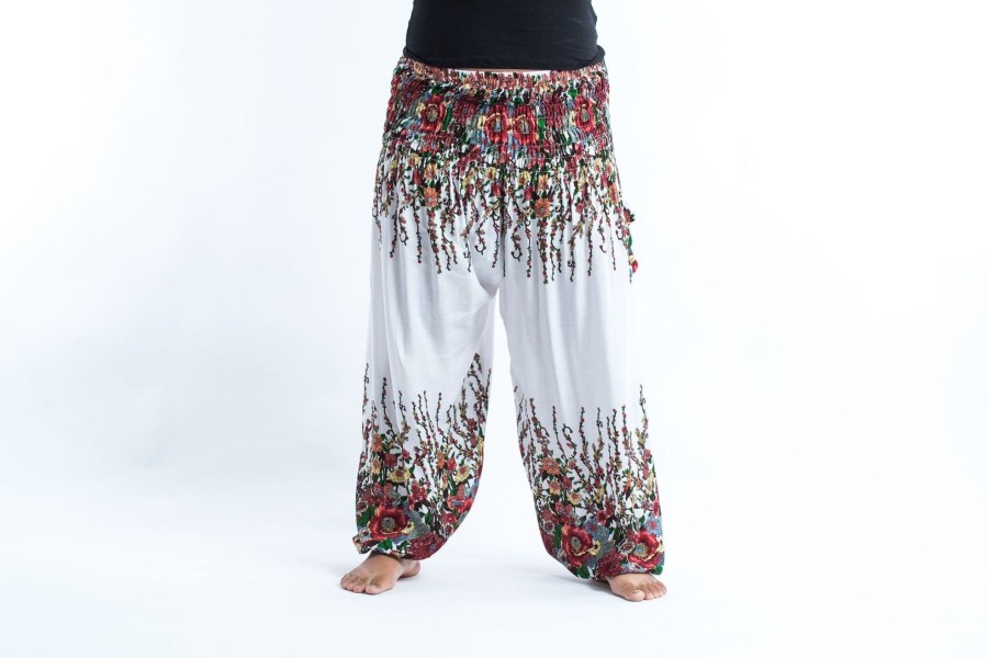 Plus Size HaremPants | Plus Size Floral Women'S Harem Pants In White