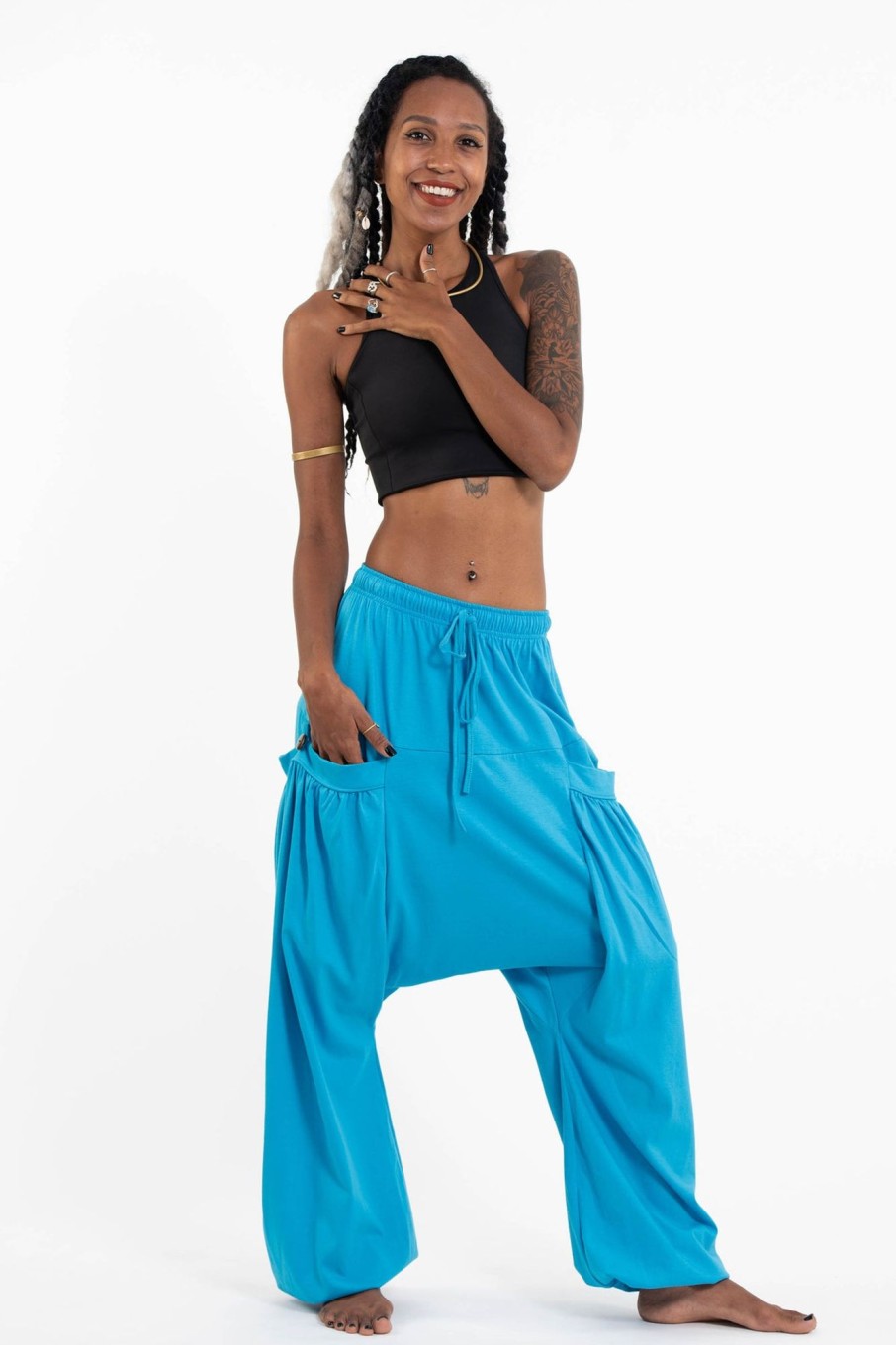 Women HaremPants | Cotton Women Harem Pants In Solid Light Blue