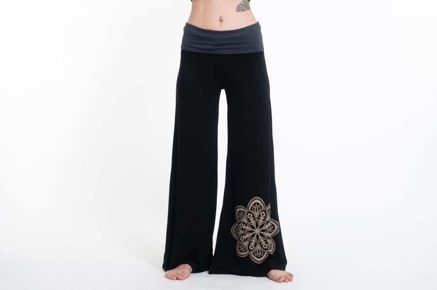 Women HaremPants | Mandala Print Wide Leg Palazzo Harem Pants Cotton Spandex In Black