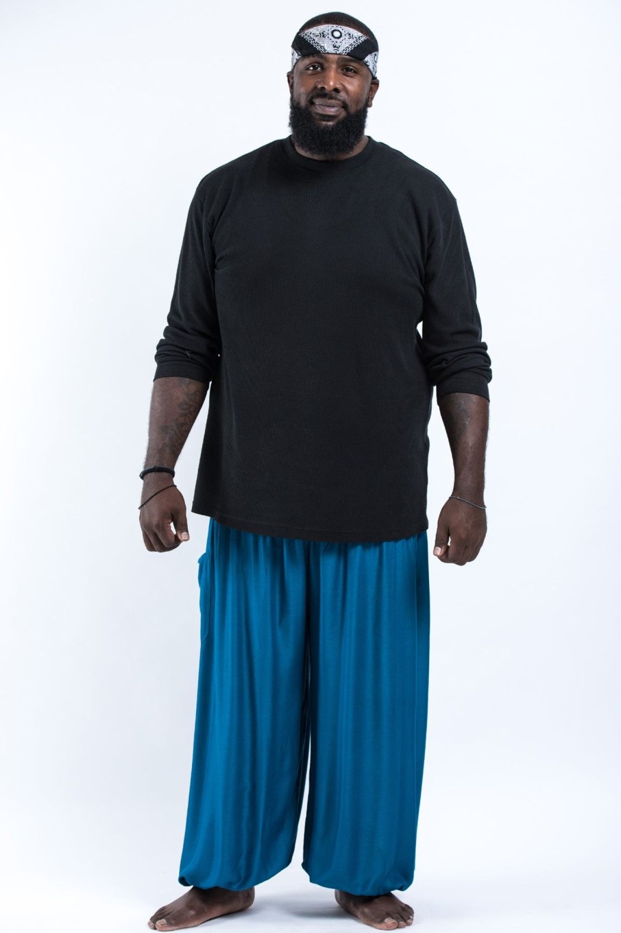 Plus Size HaremPants | Plus Size Solid Color Men'S Harem Pants In Aqua Blue