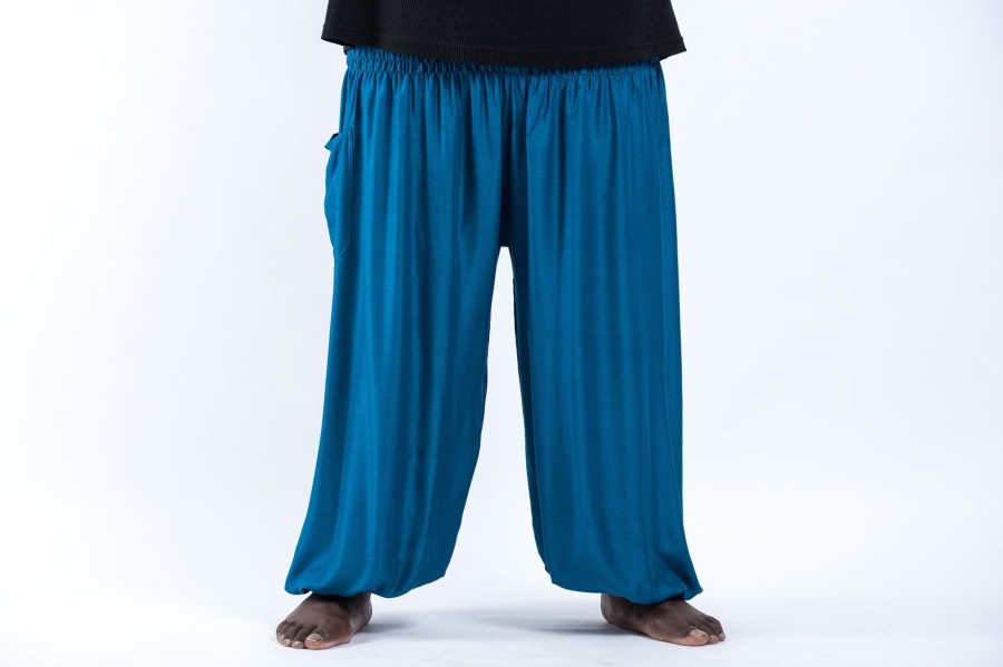 Plus Size HaremPants | Plus Size Solid Color Men'S Harem Pants In Aqua Blue