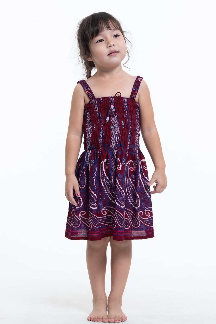 Kids HaremPants | Kids Paisley Feathers Smock Dress In Red