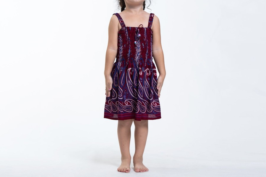 Kids HaremPants | Kids Paisley Feathers Smock Dress In Red