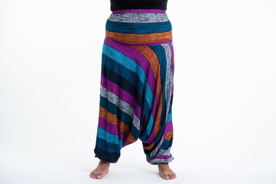 Plus Size HaremPants | Plus Size Boho Striped 2-In-1 Jumpsuit Harem Pants In Blue