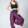 Women HaremPants | Women'S Thai Button Up Cotton Pants With Hill Tribe Trim Purple