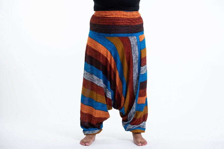 Plus Size HaremPants | Plus Size Boho Striped 2-In-1 Jumpsuit Harem Pants In Rust