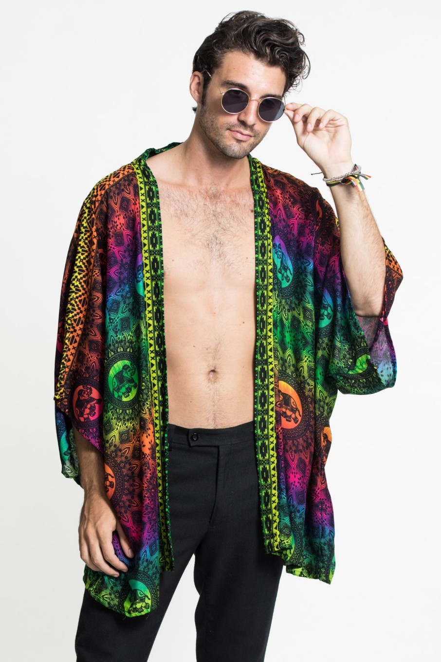 Women HaremPants | Rainbow Elephant Kimono Cardigan In Green