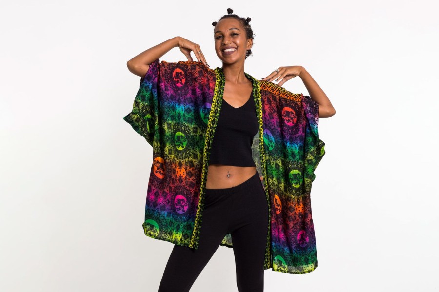 Women HaremPants | Rainbow Elephant Kimono Cardigan In Green