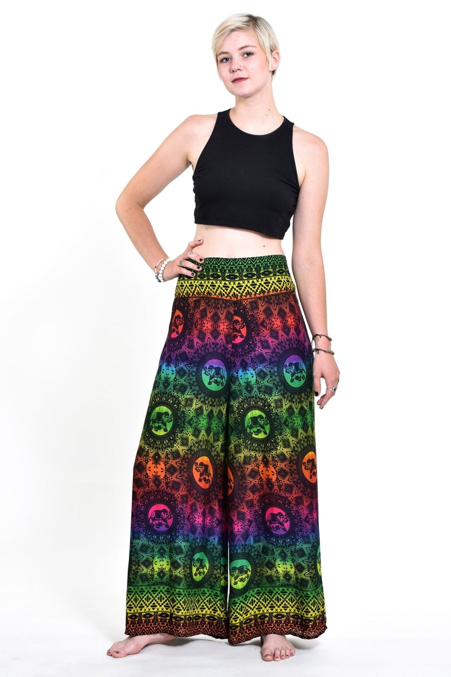 Women HaremPants | Rainbow Elephant Palazzo Style Elephant Pants In Green