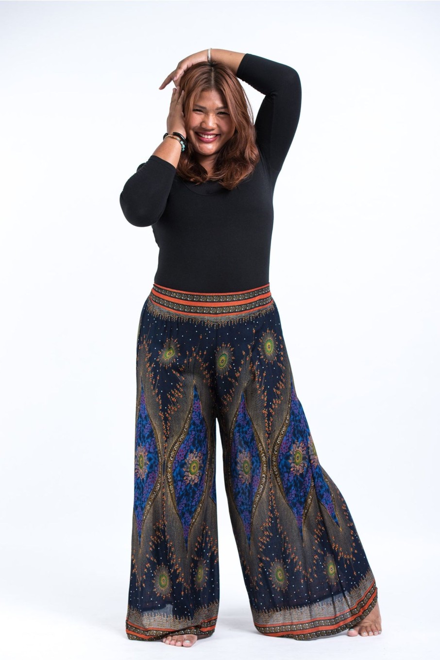 Plus Size HaremPants | Plus Size Peacock Eyes Palazzo Style Harem Pants In Navy