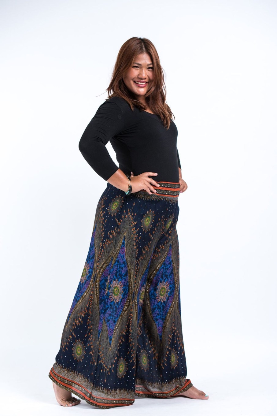 Plus Size HaremPants | Plus Size Peacock Eyes Palazzo Style Harem Pants In Navy