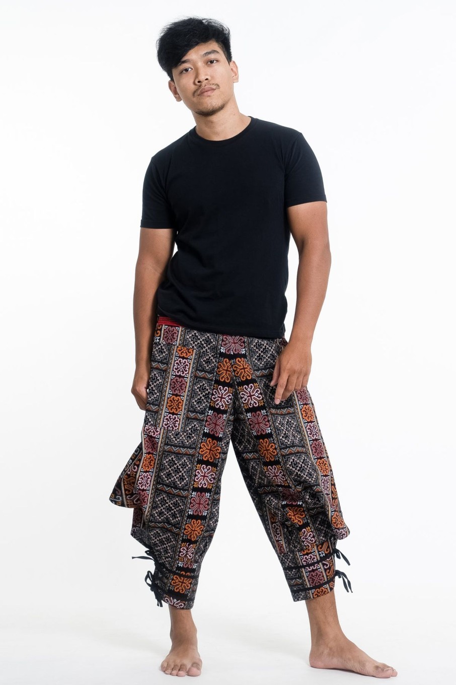 Men HaremPants | Clovers Thai Hill Tribe Fabric Men'S Harem Pants With Ankle Straps In Black