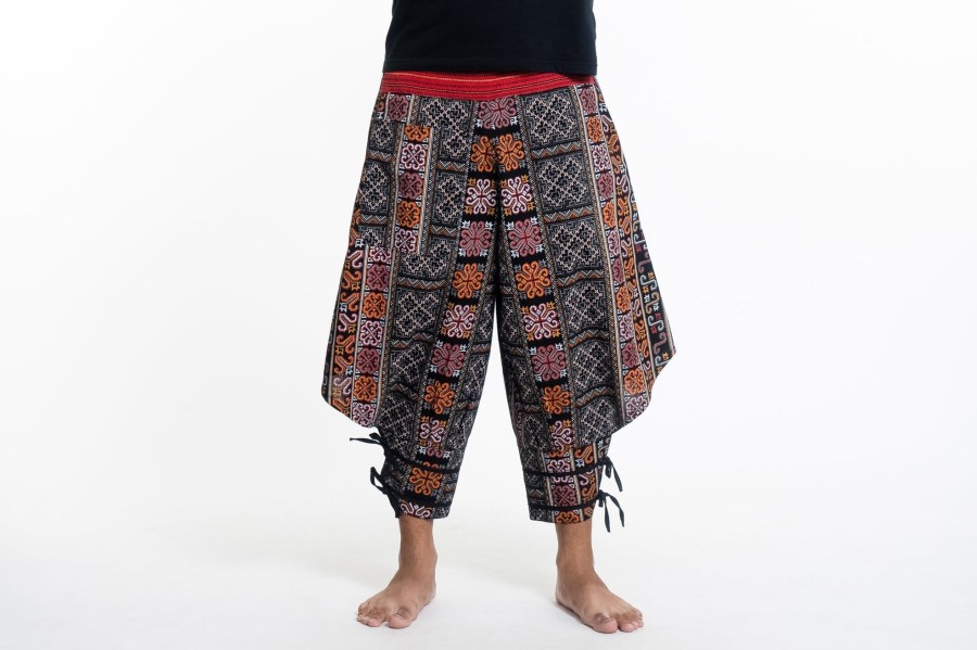 Men HaremPants | Clovers Thai Hill Tribe Fabric Men'S Harem Pants With Ankle Straps In Black