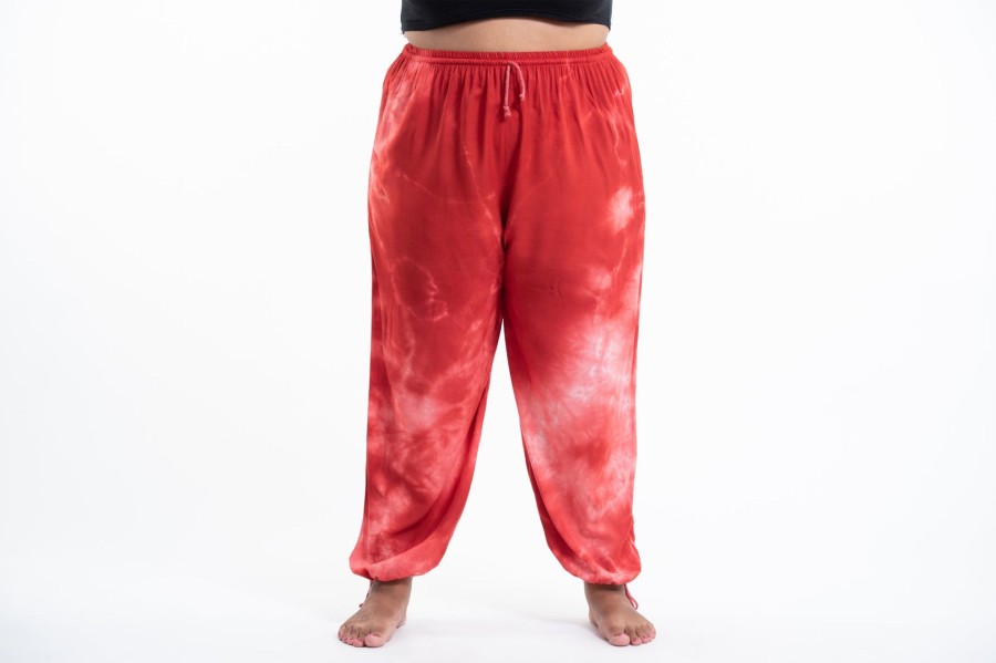 Plus Size HaremPants | Plus Size Tie Dye Drawstring Women'S Yoga Massage Pants In Red