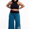 Women HaremPants | Plus Size Mandala Print Wide Leg Palazzo Harem Pants Cotton Spandex In Turquoise