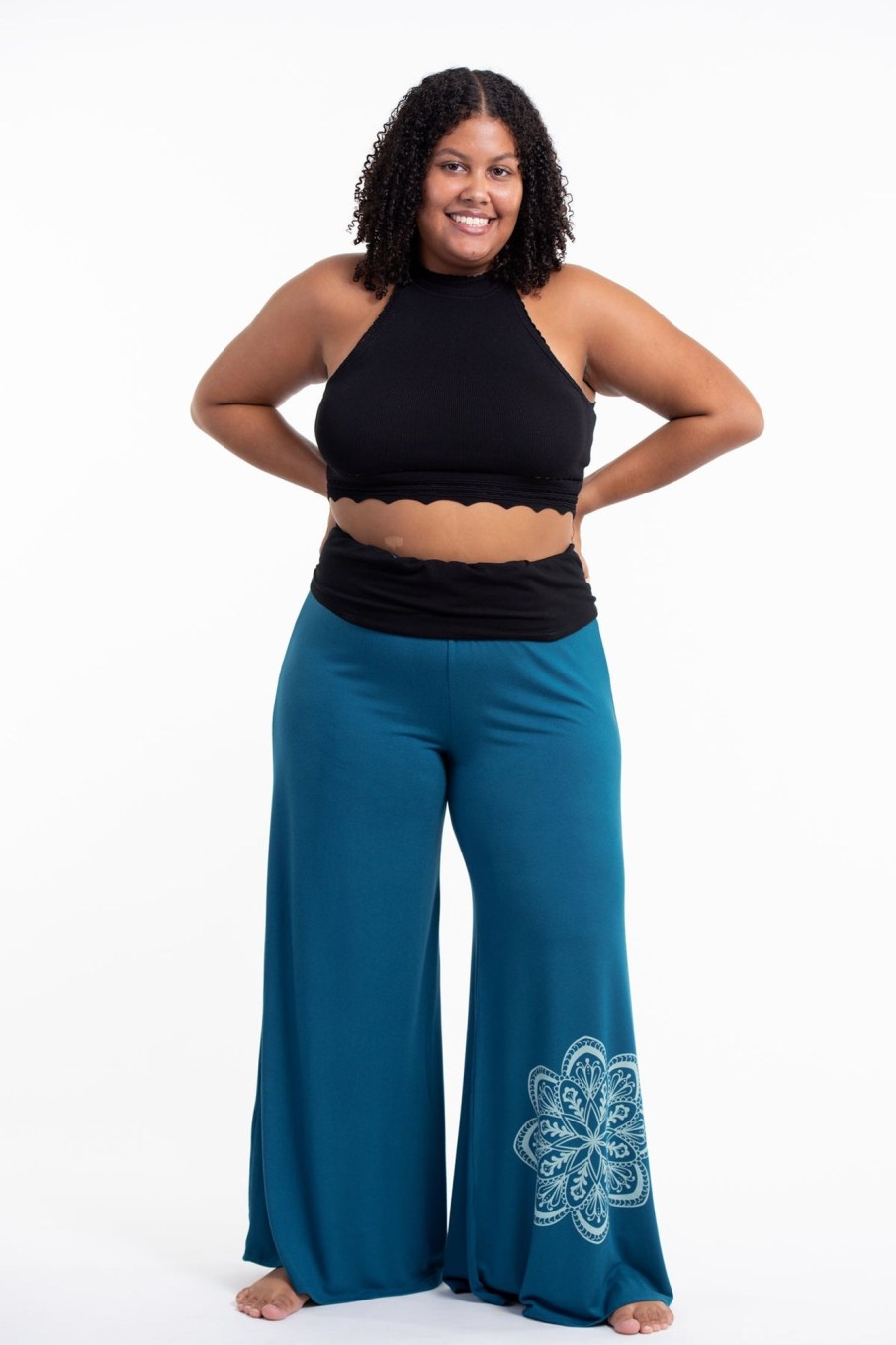 Women HaremPants | Plus Size Mandala Print Wide Leg Palazzo Harem Pants Cotton Spandex In Turquoise