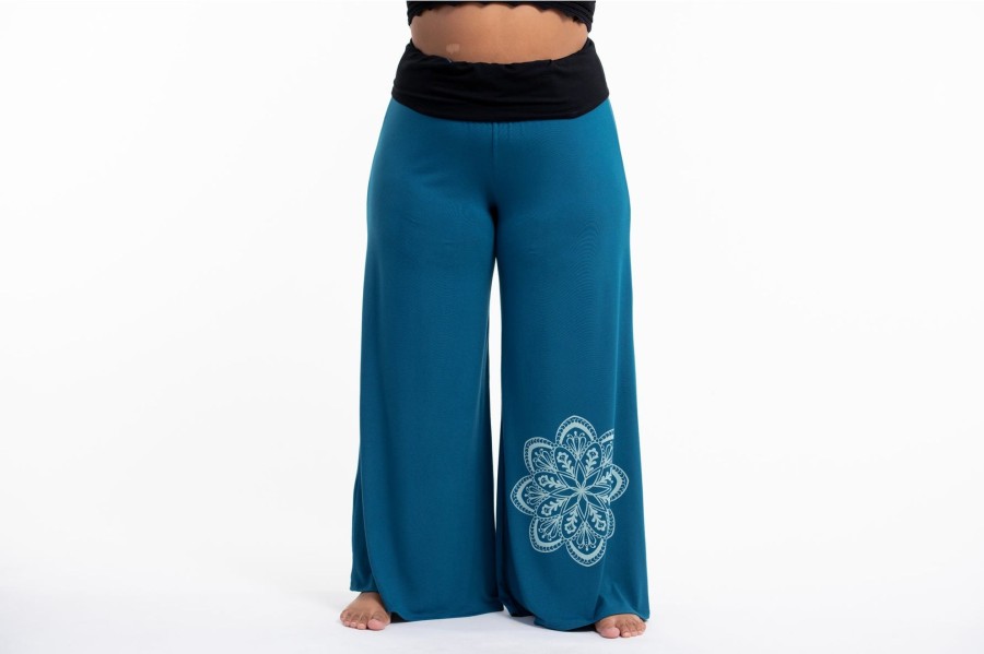 Women HaremPants | Plus Size Mandala Print Wide Leg Palazzo Harem Pants Cotton Spandex In Turquoise