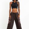 Women HaremPants | Women'S Drawstring Pinstripes Cotton Pants With Aztec Pocket In Brown