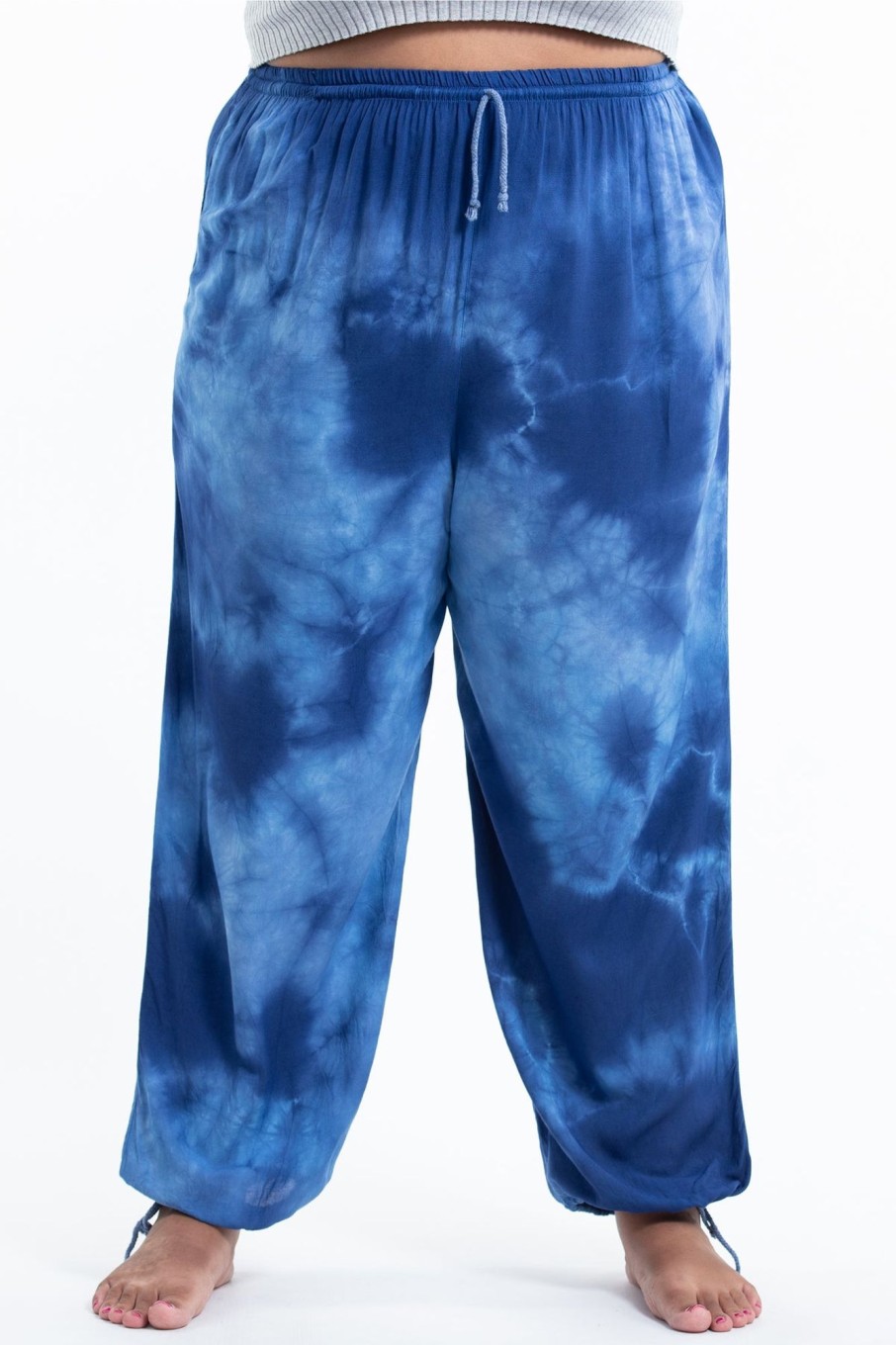 Plus Size HaremPants | Plus Size Tie Dye Drawstring Men'S Yoga Massage Pants In Blue