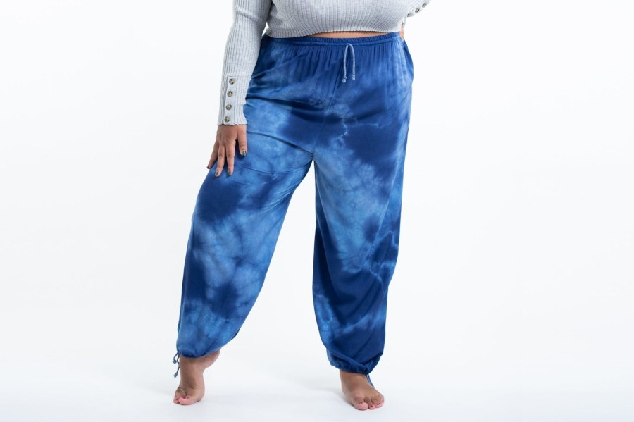 Plus Size HaremPants | Plus Size Tie Dye Drawstring Men'S Yoga Massage Pants In Blue