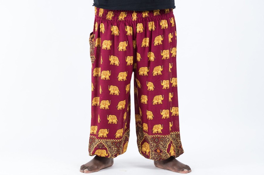 Men HaremPants | Plus Size Golden Elephant Men'S Elephant Pants In Maroon