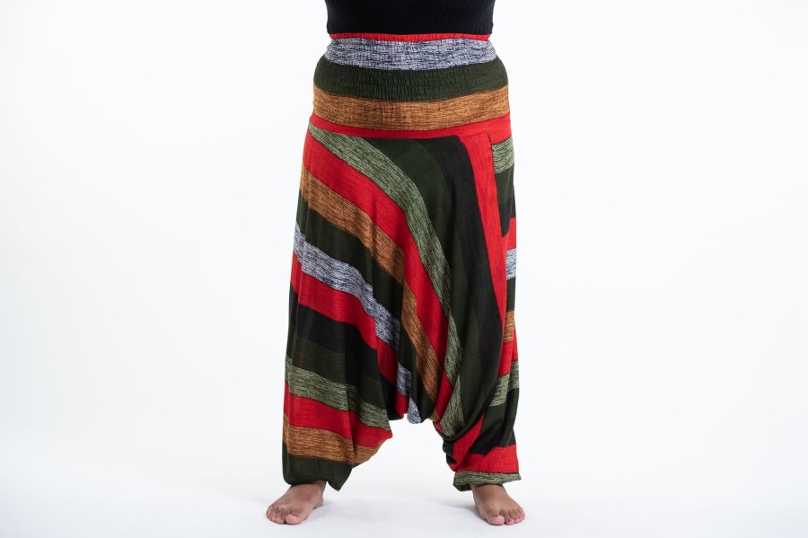 Plus Size HaremPants | Plus Size Boho Striped 2-In-1 Jumpsuit Harem Pants In Green