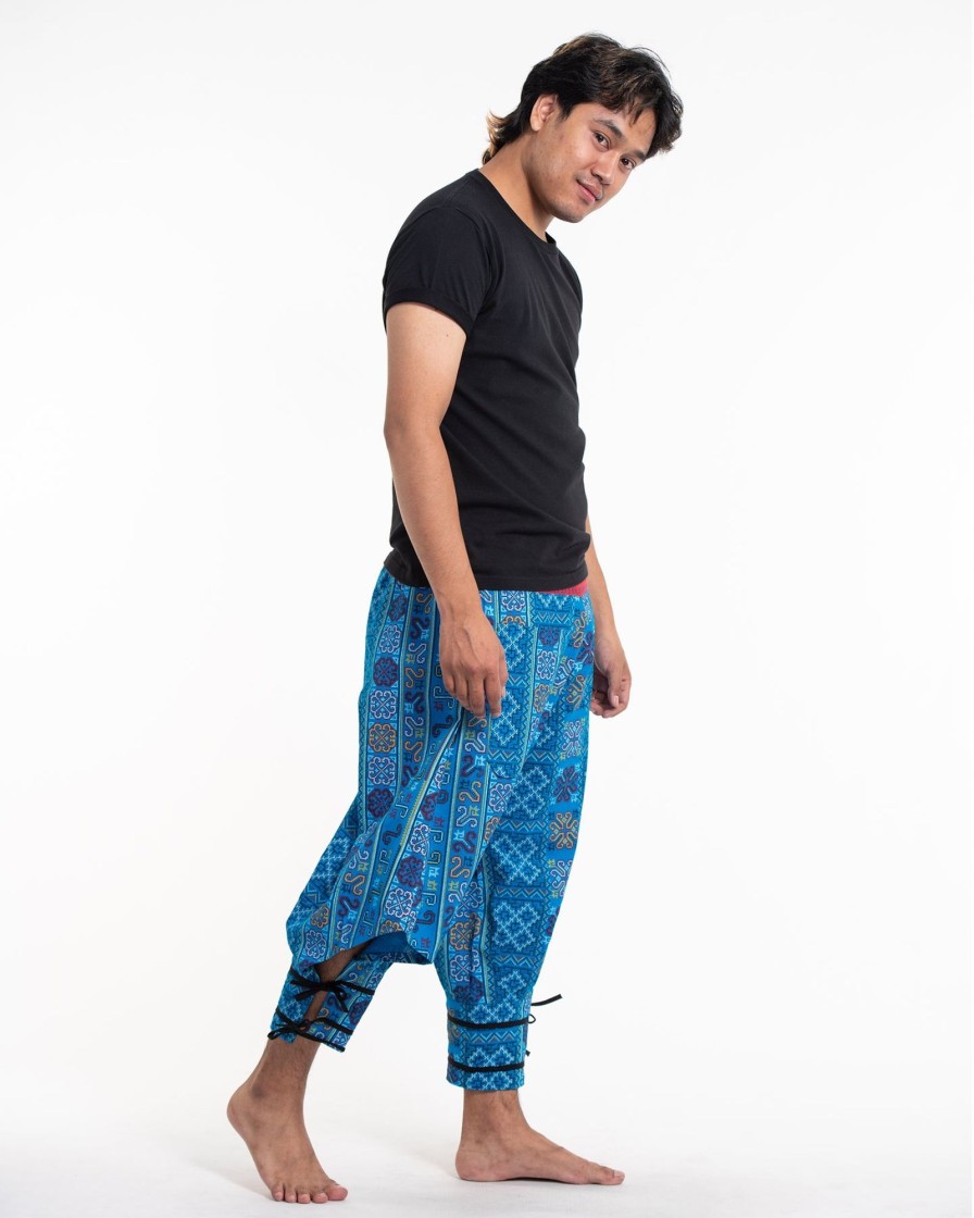 Men HaremPants | Clovers Thai Hill Tribe Fabric Men'S Harem Pants With Ankle Straps In Light Blue