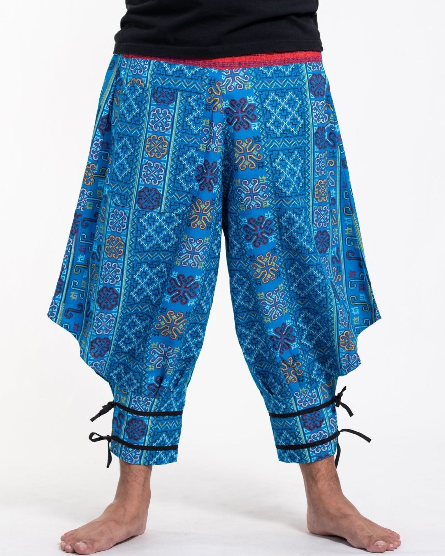 Men HaremPants | Clovers Thai Hill Tribe Fabric Men'S Harem Pants With Ankle Straps In Light Blue