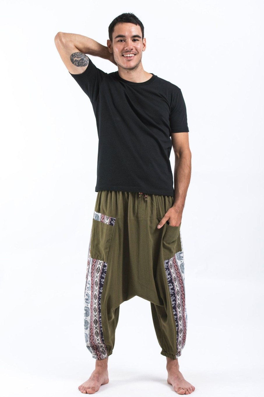 Men HaremPants | Elephant Aztec Cotton Men'S Harem Pants In Green