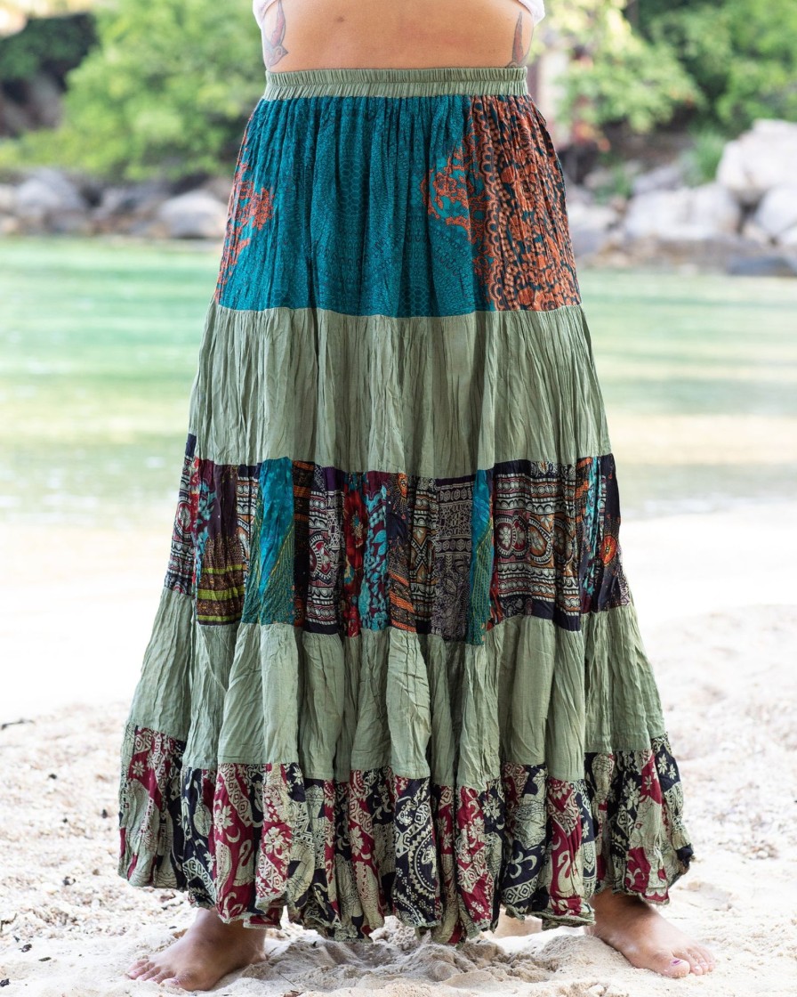 Women HaremPants | Plus Size Patchwork Long Skirt In Green