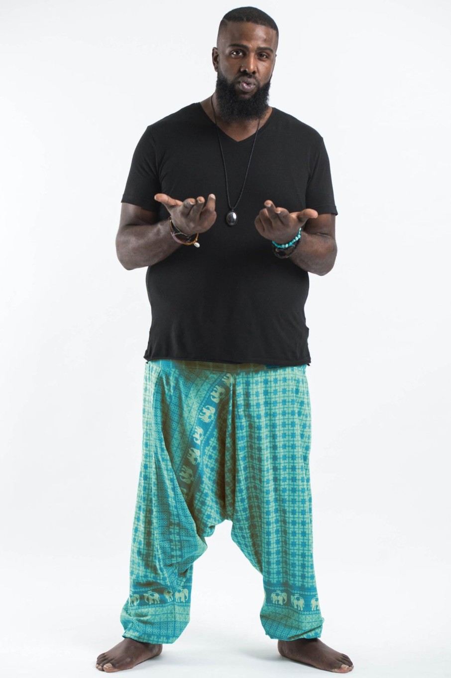 Plus Size HaremPants | Plus Size Hill Tribe Elephant Men'S Elephant Pants In Turquoise