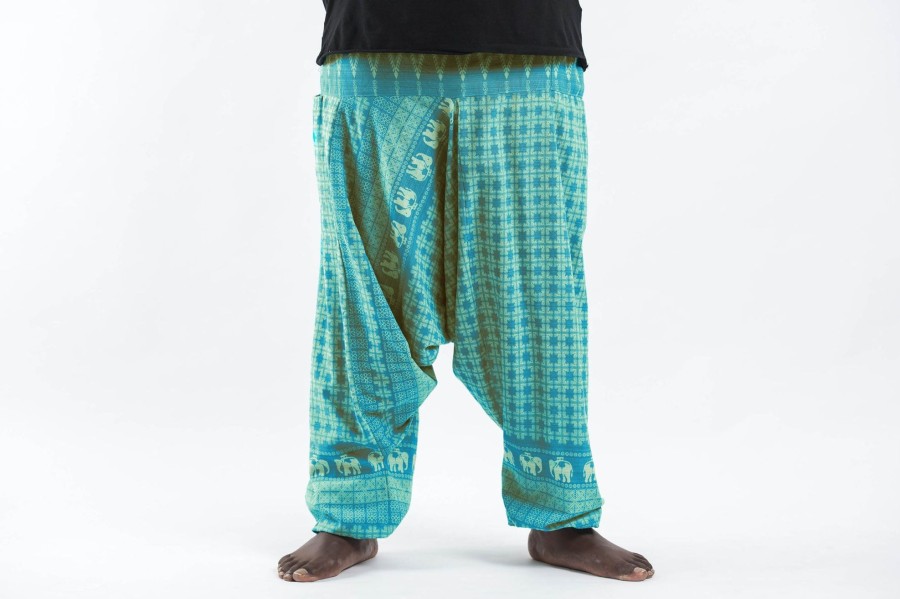 Plus Size HaremPants | Plus Size Hill Tribe Elephant Men'S Elephant Pants In Turquoise