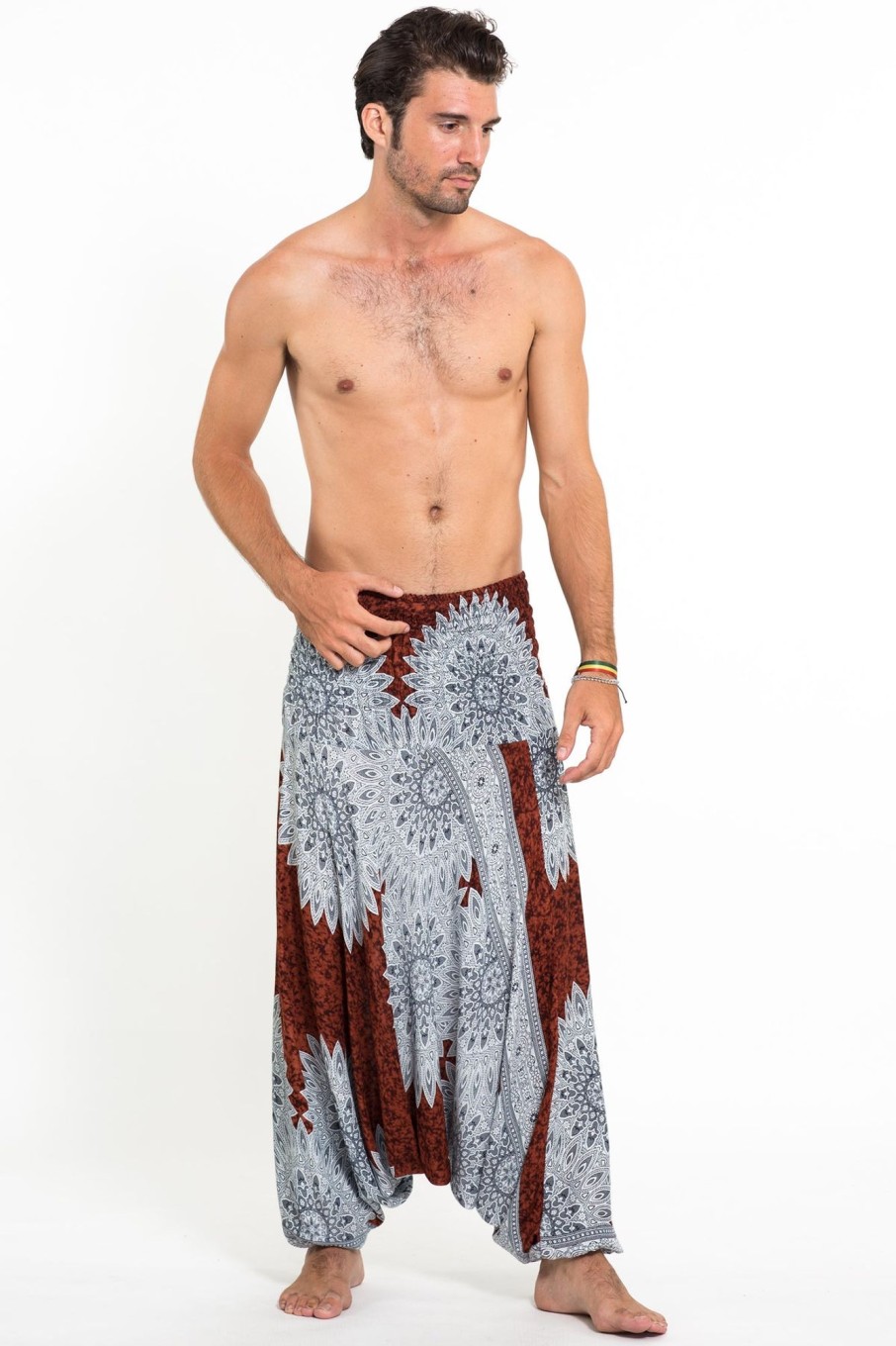 Men HaremPants | Marble Mandalas Drop Crotch Men'S Harem Pants In Brown