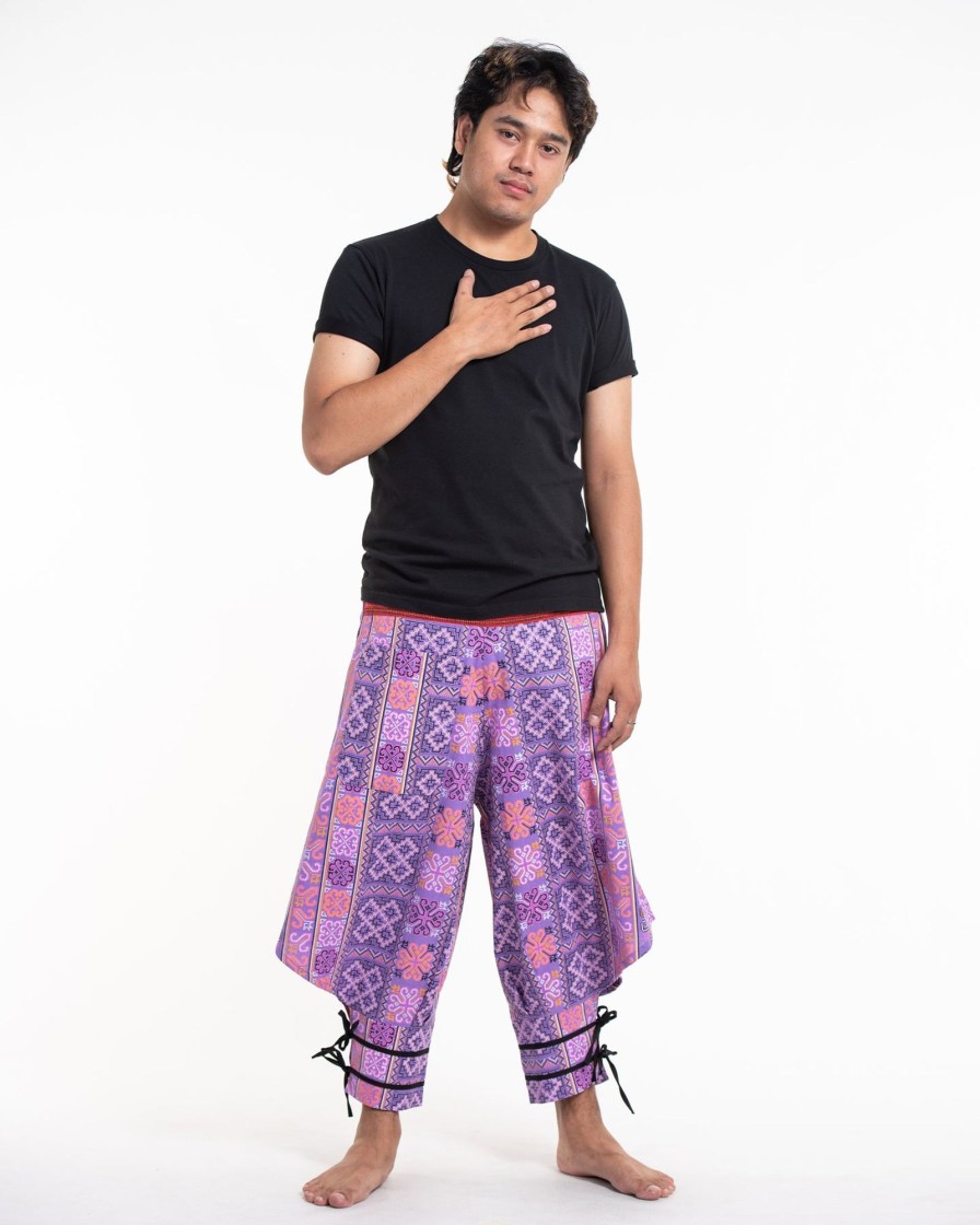 Men HaremPants | Clovers Thai Hill Tribe Fabric Men'S Harem Pants With Ankle Straps In Light Purple