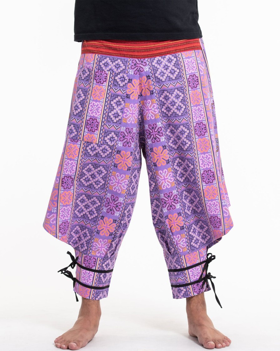 Men HaremPants | Clovers Thai Hill Tribe Fabric Men'S Harem Pants With Ankle Straps In Light Purple