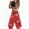 Women HaremPants | Thai Hill Tribe Fabric Women'S Harem Pants With Ankle Straps In Red