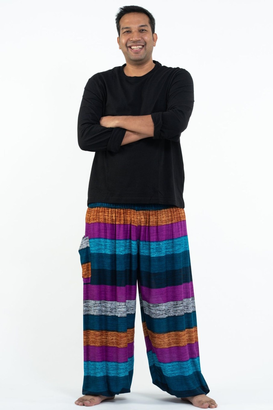 Men HaremPants | Plus Size Boho Striped Men'S Harem Pants In Blue