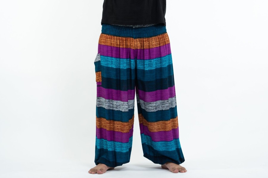 Men HaremPants | Plus Size Boho Striped Men'S Harem Pants In Blue