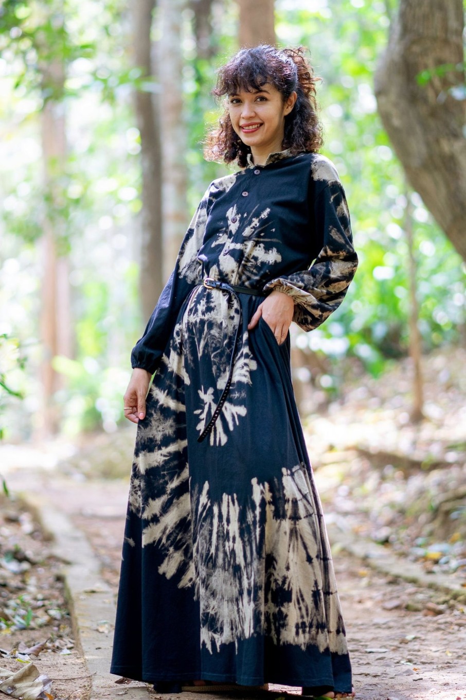 Women HaremPants | Tie Dye Long Sleeve Maxi Dress In Black