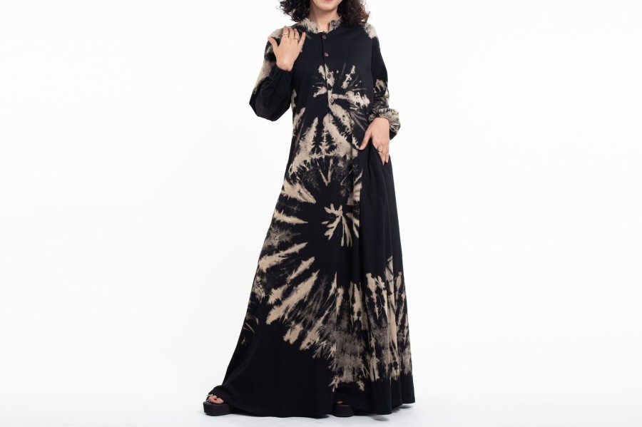 Women HaremPants | Tie Dye Long Sleeve Maxi Dress In Black