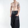 Men HaremPants | Men'S Thai Button Up Cotton Pants With Hill Tribe Trim Black