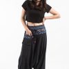 Women HaremPants | Pinstripe Cotton Low Cut Women'S Harem Pants With Elephant Trim In Black