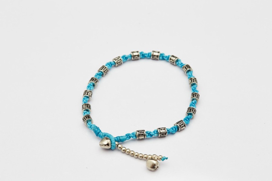 Accessories HaremPants | Hand Made Fair Trade Anklet Waxed Cotton Silver Beads Turquoise